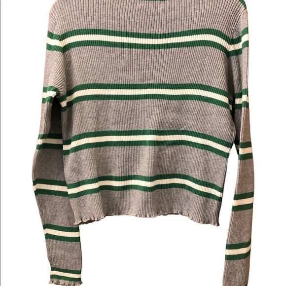 BP. Ribbed Lettuce Edge Long Sleeve Striped Sweater Green Gray Size Large L - Picture 5 of 10